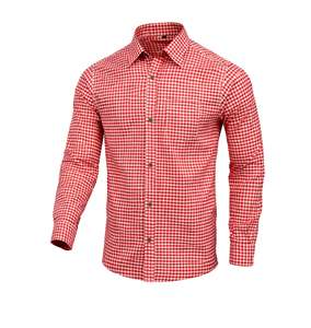 <b>Men</b>’s <b>Red</b> Bavarian Trachten Oktoberfest <b>Shirt</b> Premium Cotton Long Sleeve S to 4XL - Product Image 1