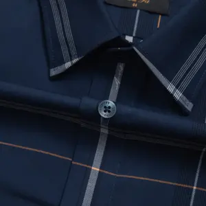 Aristino Men's Slim Fit <b>Plaid</b> Mandarin Collar <b>Dress</b> Shirt 300g Summer Anti-Wrinkle Breathable Quick Dry Features Wholesale SALE - Product Image 4