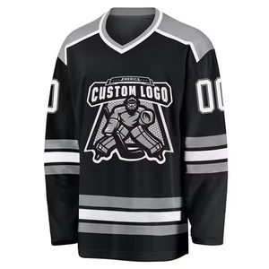 Camiseta de Hockey sobre Hielo para Hombre, Azul, Amarillo y Blanco, Cuello de Béisbol, Manga Corta, Malla de Poliéster, Personalizada con el Logotipo del Equipo, Impresión 3D por Transferencia de Calor - Product Image 2