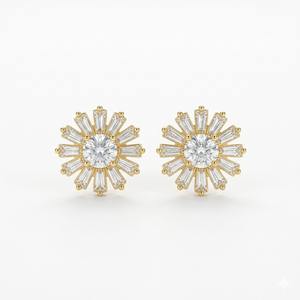 Pendientes de Oro Sólido 14K con Diamantes Cultivados en Laboratorio, Diseño de Girasol y Margarita, para Mujer - Product Image 1