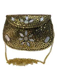 Pochette en mosaïque de nacre faite à la main avec chaîne, sac de soirée, mini sac à bandoulière pour mariage et fête - Product Image 1