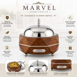 Premium Wooden Stainless Steel Insulated Casserole | Handcrafted Hot <b>Pot</b> Food Warmer Serving Bowl with Lid for Kitchen Dining - Product Image 5