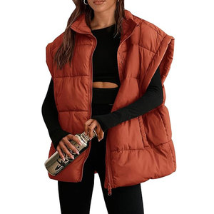 Gilet matelassé bleu clair pour femme avec fermeture éclair, col montant, vêtement d'extérieur décontracté, coupe-vent en polyester - Product Image 4