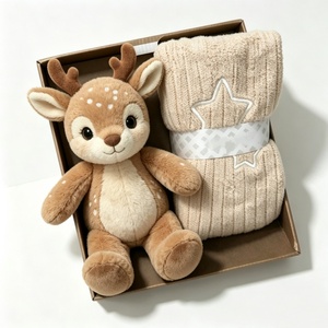 customized spotted fawn plush and knitted blanket <b>gift</b> set, <b>boxed</b> sika deer newborn <b>gift</b> <b>hamper</b>, baby shower deer stuffed toy - Product Image 2