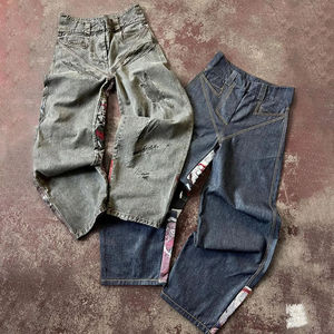 Vintage Distressed <b>Embroidered</b> Oversized Unisex Baggy Denim <b>Jeans</b> Knitted 100% Cotton Zipper Décor Mid Waist Casual Straight - Product Image 4