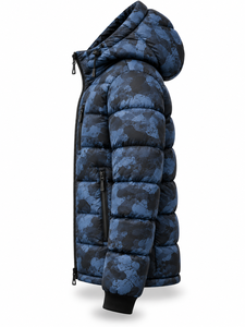 Men's Blue Hooded Waterproof Quick Dry Puffer <b>Jacket</b> Winter Warm Windproof <b>Casual</b> Zipper Front Polyester Wadding Regular Fit - Product Image 3