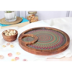 Bandeja Mandala Cuadrada Contemporánea Hecha a Mano para Servir, con Incrustaciones de Turquesa - 35x35x6 cm, Venta al Por Mayor - Product Image 3