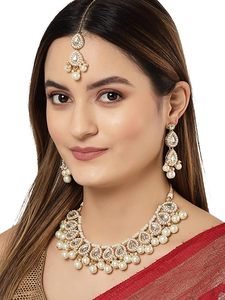 Ensemble collier, boucles d'oreilles et bracelet en alliage plaqué or, imitation perle, forme goutte d'eau, bijoux de mariage classiques pour femmes - Product Image 4