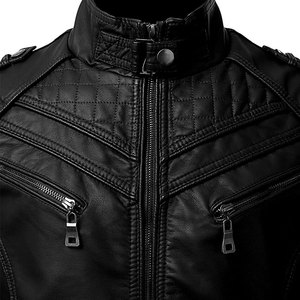Men's Black Genuine Sheepskin Leather Biker Jacket Slim Fit Retro Motorcycle Style High Street Winter Premium - Product Image 4