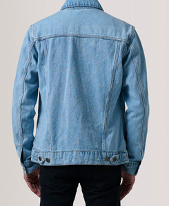 Blouson en jean bleu clair pour homme, coupe droite, en coton délavé, décontracté, respirant, boutonné, couleur unie, faible MOQ - Product Image 3