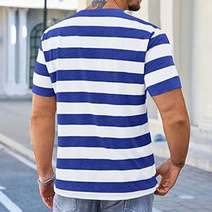 Camisetas de Manga Corta para Hombre, a Rayas, Cuello Redondo, Estilo Casual, Color Block, Elásticas, Ligeras, de Algodón, para Playa o Verano - Product Image 3