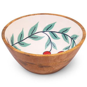 Premium Acacia Wood Enamel Finish Salad Bowl | Handcrafted Food Safe Wooden Serving Bowl for Fruits Snacks <b>Pasta</b> Kitchen Dining - Product Image 1