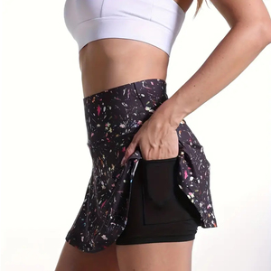 Jupe plissée imprimée taille haute pour femme avec poches, tenue de sport, mini-jupe d'été en spandex et polyester - Product Image 1