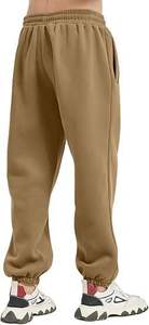 Pantalon de survêtement kaki pour homme, taille élastique avec cordon de serrage, décontracté, avec poches latérales, en coton mi-lourd, pour l'automne - Product Image 4