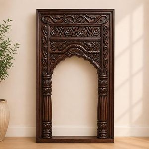 Wood Carved Wall <b>Mirror</b> Brown Decorative <b>Hanging</b> <b>Mirror</b> Handcrafted Classic Style Home Decor - Product Image 3
