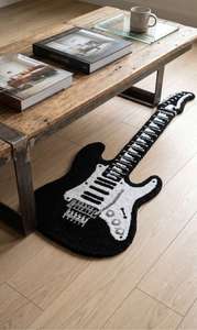 Tapis d'appoint moderne en laine tuftée à la main, antidérapant, motif guitare électrique noire personnalisée, thème musical, pour salon - Product Image 3