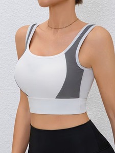 Ladies Wide Band Fitness Sports Bra Breathable Rib Knit Scoop Collar Athletic <b>Crop</b> Vest High Stretch Running <b>Top</b> - Product Image 4