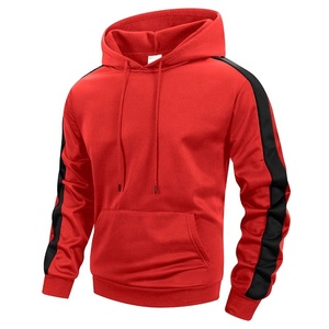 Sweat-shirt à capuche noir pour homme avec bandes rouges sur les manches, coupe classique, décontracté, pour l'automne, en polyester tricoté, pull en molleton 2027 - Product Image 2