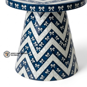 Designer Dark Blue Bone Inlay Accent Table for Living Room Modern Dark Blue Bone Inlay End Table – Artisan Crafted Furniture - Product Image 5