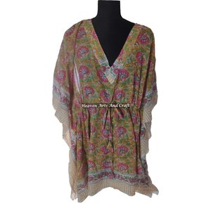 Vestido Largo Tipo Kaftan con Diseño Estampado, Ropa Bohemia para Mujer, Fabricante de Ropa Femenina, Diseñador de Kaftanes Largos y Cortos de la India - Product Image 2