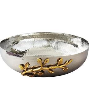 Juego de Cuencos Metálicos Anidables para Centro de Mesa, con Detalles Botánicos Dorados, Estilo Rústico Glam, Plateado Martillado, para Servir, Sin BPA, Resistente al Calor, para Fiestas - Product Image 2