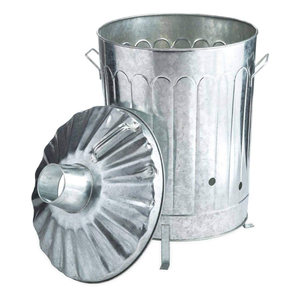 Incinérateur de jardin en métal galvanisé avec couvercle et poignées, bac à déchets extérieur pour brûler les feuilles, le papier et les déchets de bois - Product Image 1