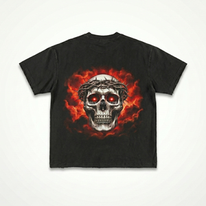 Ensemble t-shirt et short pour homme style punk, imprimé crâne noir, col rond, tenue streetwear d'été - Product Image 5