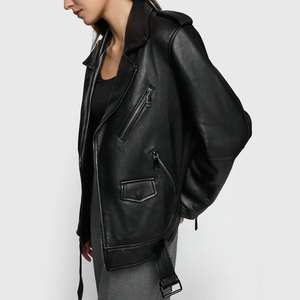 Chaqueta de cuero para mujer, estilo motero, con cremallera, impermeable, ecológica, informal, holgada, de invierno, para la calle - Product Image 4