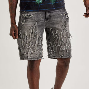 Pantalones Cortos de Mezclilla para Hombre, Verano, Personalizados con Bordado Desgastado, 100% Algodón, Secado Rápido, Elásticos, Cintura Media, Color Oscuro, Venta al Por Mayor, Pakistán - Product Image 1