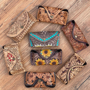 Bestseller Custom Hand Tooled Leder Sonnenbrille netui Western Echt leder Brille Ärmel Langlebige tragbare Brillen tasche