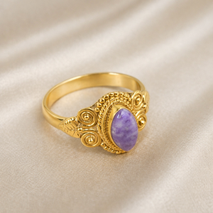 Anillo Boho Vintage Hecho a Mano con Cabujón Marquise de Charoita Natural y Plata de Ley 925, Joyería para Mujer y Unisex - Product Image 5
