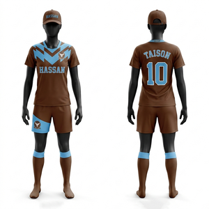 Tenue de football pour femmes en polyester et élasthanne de qualité supérieure 180 GSM, marron marine, avec panneaux chevron, logo personnalisé par sublimation, ensemble de tenues de football - Product Image 5