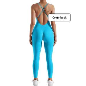 Mono de yoga de una pieza para chicas altas, con efecto fruncido en los glúteos, pantalones acampanados, ropa deportiva con logo personalizado - Product Image 1