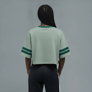 Wholesale Women's Mint Crop Top With Green Trim <b>Flame</b> Logo Print Crew Neck Short Sleeve Loose Fit Casual Spring Summer Wear - Product Image 6