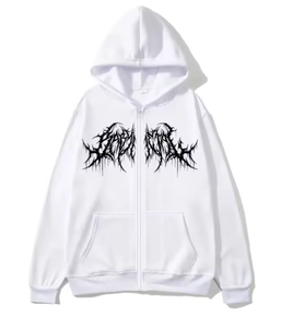 Sudadera Unisex con Capucha y Cierre, con Estampado de Logotipo Gótico Negro, Corte Regular, Estilo Casual, Tejido de Punto 100% Algodón, para Otoño - Product Image 1