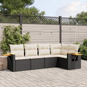 Ensemble de canapés de jardin noirs en rotin PE tressé avec coussins, design contemporain pour patio, terrasse et jardin - Product Image 1