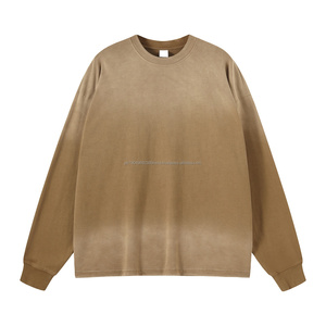 Mode décontracté sweat à capuche surdimensionné Vintage lavé dégradé hommes chemises équipage T-shirt à manches longues épais 380gsm unisexe - Product Image 5