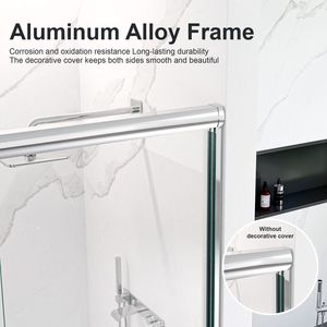 Porta Doccia Scorrevole Doppia Semi-Frameless 56'' x 60'' x 72'' H con Finitura Cromata e Vetro Temperato SGCC Spessore 1/4'' (6mm) - Product Image 4