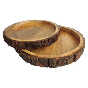 Plateau de service en bois de forme ronde de qualité supérieure artisanat écologique pour la maison cuisine gâteau jus désert plateau de service alimentaire - Product Image 2