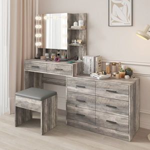 "Modern <b>Makeup</b> Vanity with 10 LED Lights Charging Station & Desk <b>Mirror</b> for Dresser Use" - Product Image 2