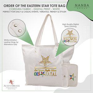 กระเป๋าโท้ทสีขาวลายดาวสีทอง คำขวัญ Let Your Light Shine OES F.A.T.A.L |   กระเป๋าโท้ทกันน้ำสีขาวอีสเทิร์นสตาร์แบบสั่งทำพิเศษ - Product Image 3