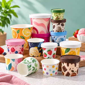Vasos para Helado EcoRev de 500 ml, Compostables, de Papel de Una Sola Pared, con Diseño de Hojas Impresas Digitalmente, Aptos para Alimentos - Product Image 5