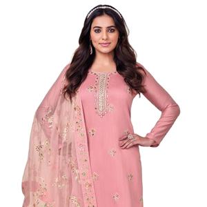 Traje original de seda viscosa pakistaní sin costuras con fondo Dul Santoon y colección Dupatta bordada de organza - Product Image 1
