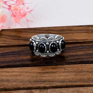 Black Onyx Statement Ring 925 Sterling Silver Band Ring, Natural Gemstone Jewelry Handmade <b>Gift</b> for Her - Product Image 1