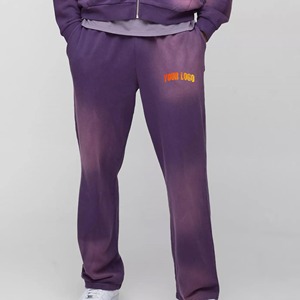 Pantalones de chándal anchos de algodón para hombre, estilo flare, lavados con efecto desgastado por el sol, con logotipo personalizado serigrafiado, venta al por mayor - Product Image 2