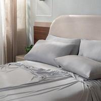 Parure de draps 4 pièces personnalisable en coton brossé doux 100% coton, 300 fils, tissée, toutes saisons, couleur unie