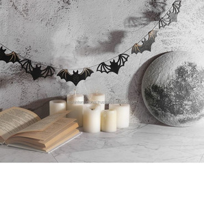 Guirnalda de murciélago negra para Halloween, cuentas de madera, adornos rústicos, borlas de madera - Product Image 3