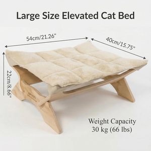 Elevated Cat <b>Bed</b> Hammock, Raised Orthopedic Dog <b>Bed</b> with Dual-Sided Plush & Linen Cushion, Modern Cat Furniture - Product Image 4