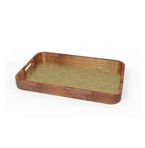Plateau de service rectangulaire en métal avec finition dorée polie et motif à pois, design glamour, durable pour une utilisation en intérieur - Product Image 5