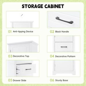 Modern <b>Tall</b> Freestanding Bathroom Storage <b>Cabinet</b> with Two Adjustable Doors MDF Board Door Shelve Design - Product Image 3